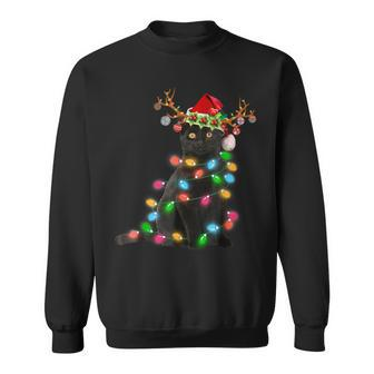 Xmas Reindeer Black Cat Christmas Lights Cat Lover Sweatshirt - Thegiftio UK
