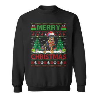 Xmas Tree Lights Ugly Santa Rottweiler Dog Christmas Sweatshirt - Monsterry