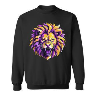 Yellow And Purple Lion Face Basketball Lovers Sweatshirt - Monsterry