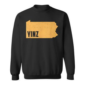 Yinz Pittsburgh Pennsylvania Home State Shape Distressed Sweatshirt - Monsterry AU
