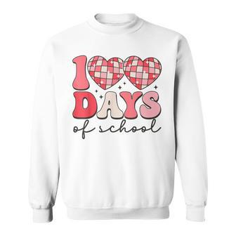 100 Days Of School Retro Disco Hearts 100Th Day Of School Sweatshirt | Mazezy