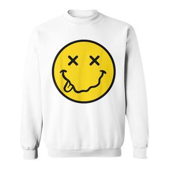 70S Yellow Smile Face Cute Happy X Eyes Smiling Face Sweatshirt | Mazezy