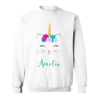Amelia Name Personalised Cat Unicorn Sweatshirt - Seseable