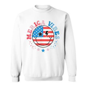 America Vibes Usa Flag 4Th Of July American Face Smile Retro Sweatshirt - Monsterry CA