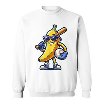 Banana Playing Baseball Fruit Lover Baseball Player Sweatshirt - Seseable