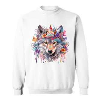 Birthday Wolf Portrait Party Wolves Lover Cute Girls Themed Sweatshirt - Monsterry DE