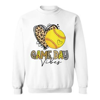 Bleached Softball Game Day Vibes Leopard Heart Headband Mom Sweatshirt - Seseable