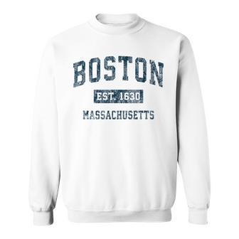 Boston Massachusetts Ma Vintage Sports Navy Print Sweatshirt - Monsterry DE