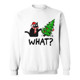 Cat What Christmas Murderous Black Cat Pushing Tree Xmas Sweatshirt | Mazezy