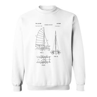 Catamaran Sailboat Blueprint Old Sailing Boat Ocean Sweatshirt - Monsterry