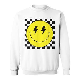 Checkered Lightning Eyes Yellow Smile Face Happy Face Sweatshirt - Monsterry UK