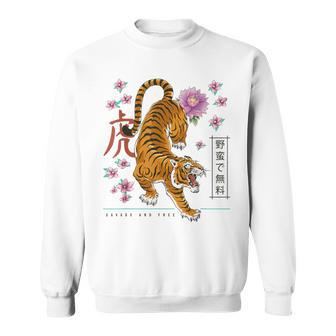 Chinese New Year Of Tiger Print Japanese Aesthetic Graphic Sweatshirt - Monsterry CA