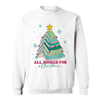 Christmas Book Tree Retro All Booked For Christmas Book Tree Sweatshirt - Seseable