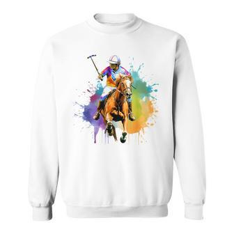 Colorful Polo Player Boy On Polo Equestrian Sweatshirt - Monsterry CA