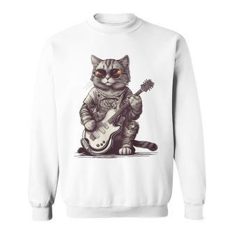 Cool Guitar Playing Cat With Glasses Band Rock Guitar Sweatshirt - Seseable