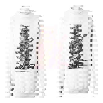 Cool Guitar Playing Cat With Glasses Band Rock Guitar Sweatshirt | Seseable CA