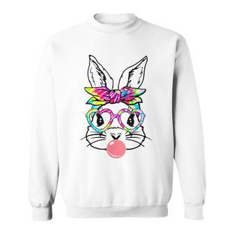 Cute Bunny With Tie-Dye Glasses Bubblegum Easter Day Sweatshirt - Monsterry DE