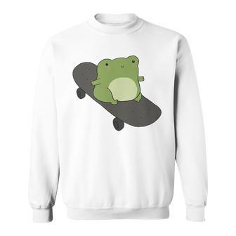 Cute Frog And Skateboard Kawaii Cottagecore Aesthetic Sweatshirt - Monsterry CA