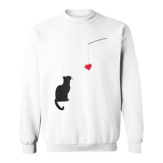 Cute Valentine's Day With A Cat Looking At A Heart Sweatshirt | Mazezy