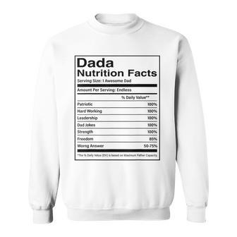 Dada Nutrition Facts Fathers Day Nutritional Food Sweatshirt - Thegiftio UK