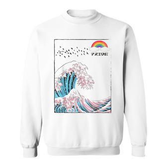 Dare To Be Yourself Trans Lgbt Colors In The Japanese Wave Sweatshirt - Monsterry