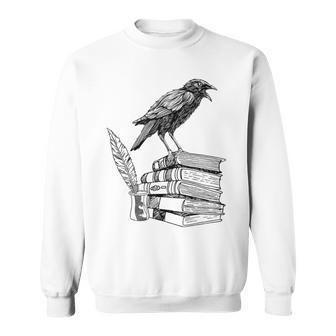 Dark Academia Aesthetic Raven Crow On Old Vintage Books Sweatshirt - Monsterry DE