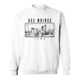 Des Moines Iowa Vintage Skyline Black & White Des Moines Sweatshirt - Monsterry UK