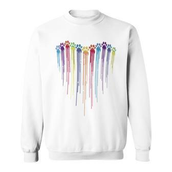 Dog Paws Heart Watercolors Painting Heart Dogs Paw Rainbow Sweatshirt - Monsterry AU