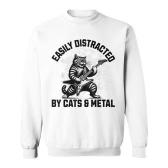Easily Distracted By Cats And Metal Heavy Metalhead Sweatshirt - Monsterry
