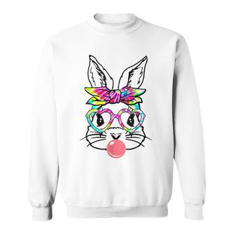 Easter Day Bunny With Bandana Heart Glasses Bubblegum Sweatshirt | Mazezy
