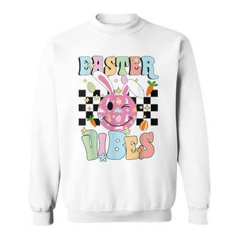 Easter Vibes Smiles Happy Face Bunny Happy Easter Boys Girls Sweatshirt - Seseable