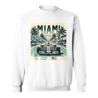 Formula Racing Open Wheel Car Retro Miami Circuit Usa Flag Sweatshirt - Monsterry