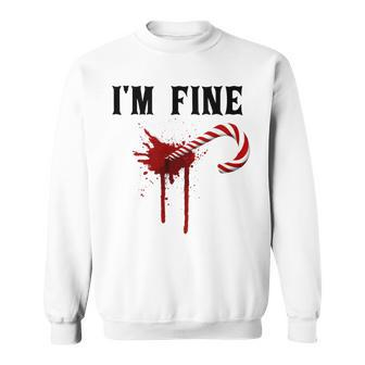 Holiday I'm Fine Peppermint Candy Cane Puncture Wound Sweatshirt - Monsterry