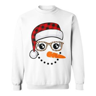 Snowman Face Glasses Christmas Eyelashes Leopard Plaid Sweatshirt - Monsterry DE