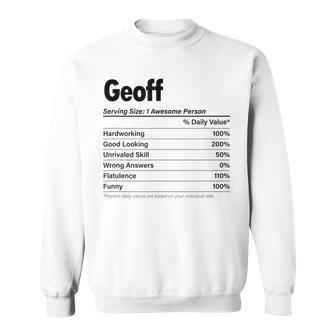 Geoff Nutrition Facts Name Definition Graphic Sweatshirt - Seseable