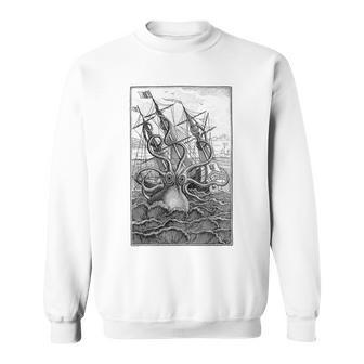 Giant Octopus Pirate Ship Vintage Kraken Sailing Squid Sweatshirt - Monsterry UK