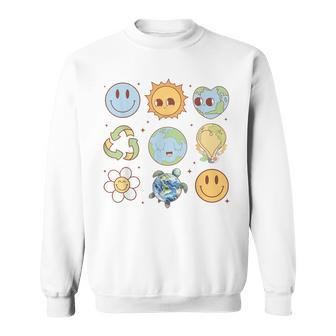 Groovy Earth Planet Hippie Smile Face Happy Earth Day 2024 Sweatshirt | Mazezy UK