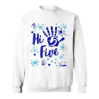 Hi Five Boy 5 Years Old Blue 5Th Birthday Family Party Sweatshirt - Monsterry