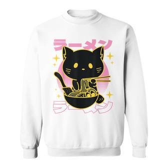 Kawaii Cat Eating Ramen Noodles Anime Neko Girls Sweatshirt - Monsterry