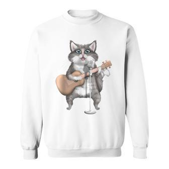 Kitty Cat Singing Guitar Player Musician Music Guitarist Sweatshirt - Monsterry UK