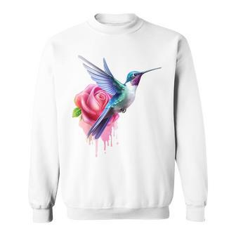 Kolibri-Kunst Rose Tier Bunte Grafik Kolibri Sweatshirt - Seseable