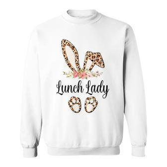 Lunch Lady Leopard Bunny Ears Easter Day Cafeteria Worker Sweatshirt - Thegiftio UK
