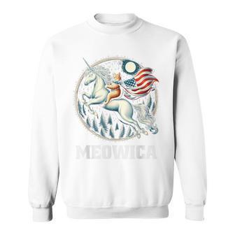 Meowica Cat Riding Unicorn Usa Flag 4Th Of July Patriotic Sweatshirt - Monsterry UK