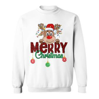 Merry Christmas Reindeer Xmas Family Buffalo Plaid Sweatshirt | Mazezy