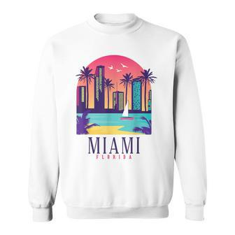 Miami Florida Vintage Retro Skyline Palm Trees Souvenir Sweatshirt - Monsterry AU
