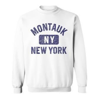 Montauk Ny Gym Style Distressed Navy Blue Print Sweatshirt - Monsterry AU