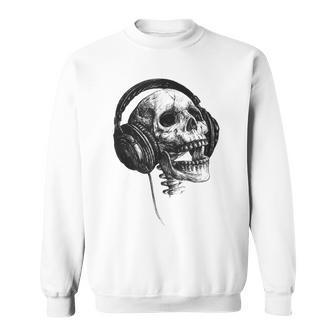 Music Forever Skull With Headphones Ink Graphic Rock Song Sweatshirt - Monsterry CA