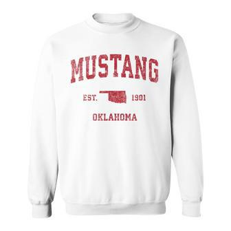 Mustang Oklahoma Ok Vintage Sports Red Print T S Sweatshirt - Seseable