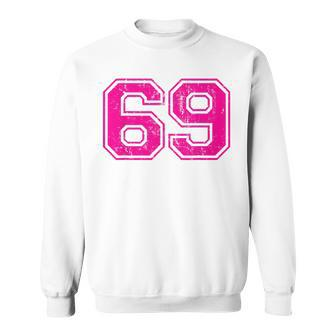 Number 69 Varsity Distressed Vintage Sport Team Player's Sweatshirt - Monsterry DE