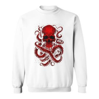 Octopus Skull Monster Red Krakens Cthulhus Cool For Boys Sweatshirt - Seseable